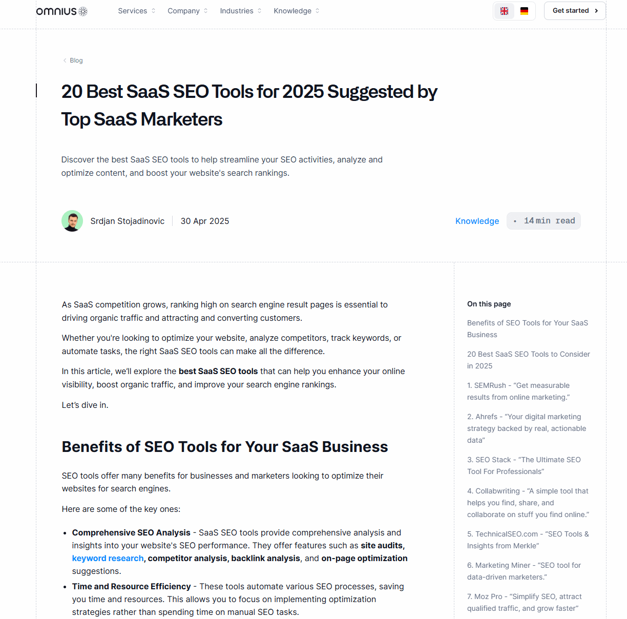Omnius article featuring SEO Stack