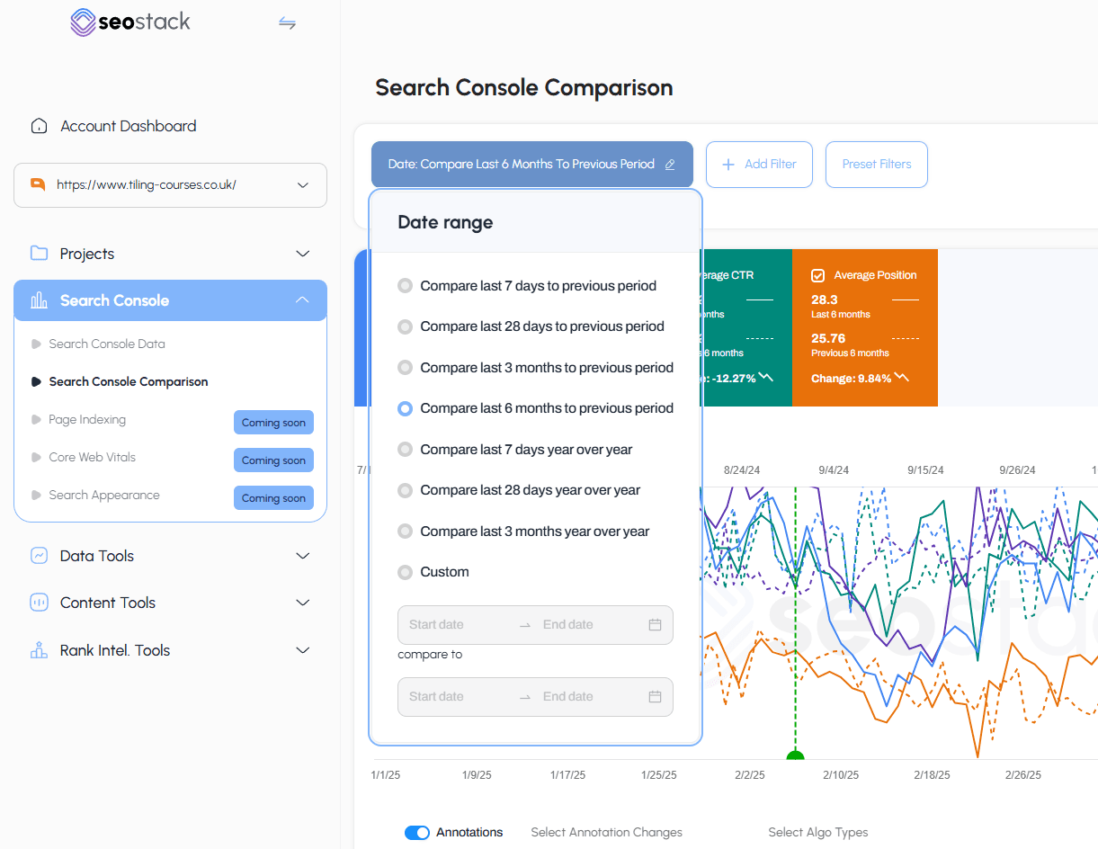 SEO Stack showing annotations and updates in comparison view